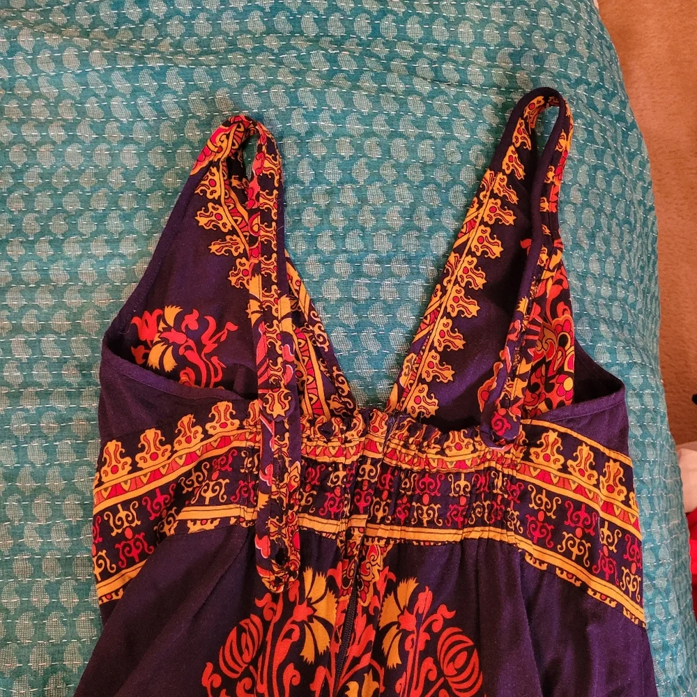 Navy Blue Maxi Dress with Orange Medallion Print, Angie, L - Picture 9 of 10